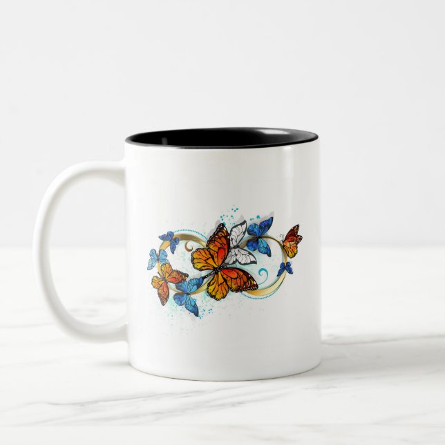 Infinity of Monarch Butterflies Two-Tone Coffee Mug (Left)
