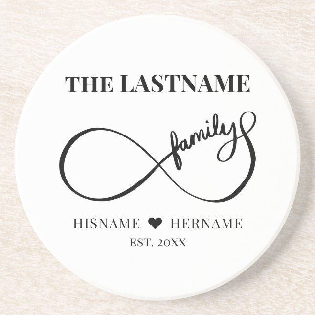 Infinity Personalized Family Name and Est. Date Coaster (Front)
