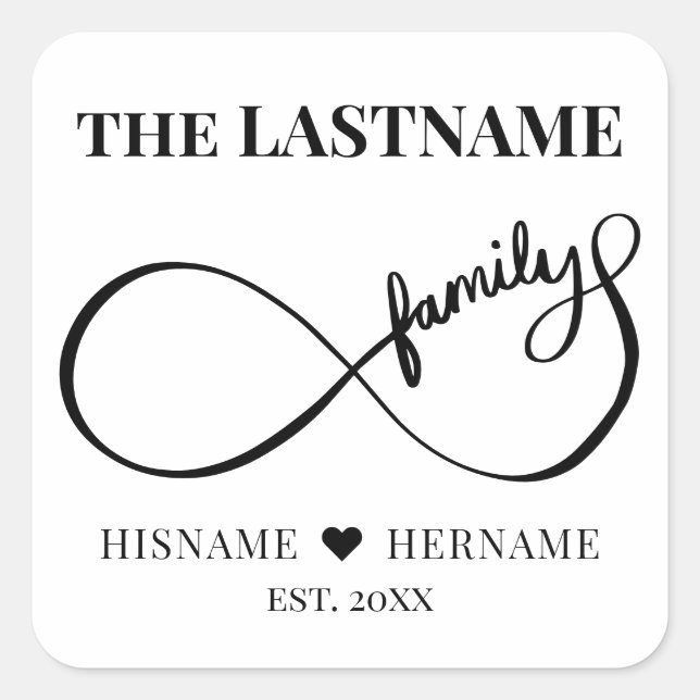 Infinity Personalized Family Name and Est. Date Square Sticker (Front)