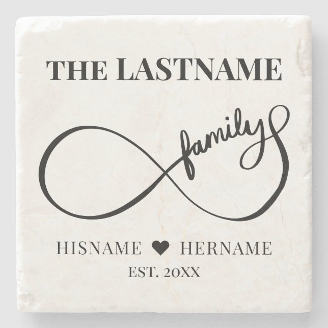 Infinity Personalized Family Name and Est. Date Stone Coaster (Front)