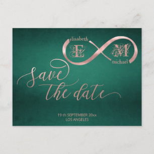 Infinity rose gold romantic monogram calligraphy a announcement postcard