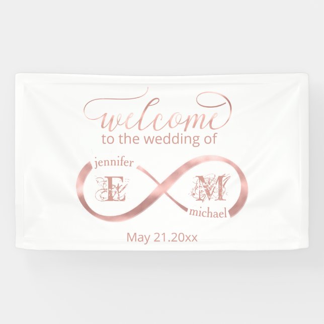 Infinity rose gold romantic monogram calligraphy banner (Horizontal)