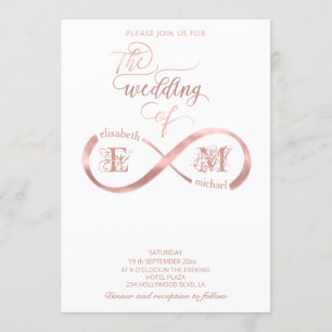 Infinity rose gold romantic monogram calligraphy invitation