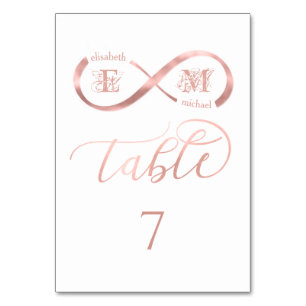 Infinity rose gold romantic monogram calligraphy table number