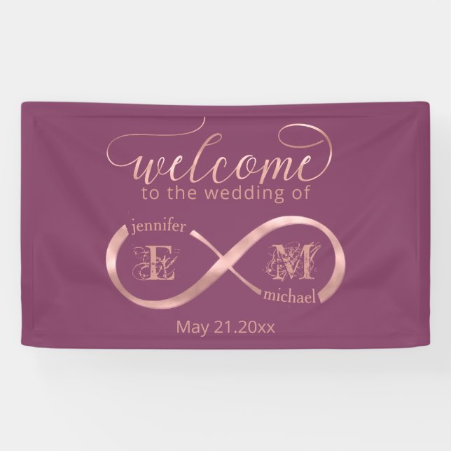 Infinity rose gold romantic monogram cassis banner (Horizontal)