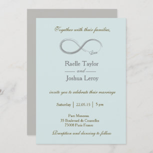 Infinity sign baby blue grey wedding invitation