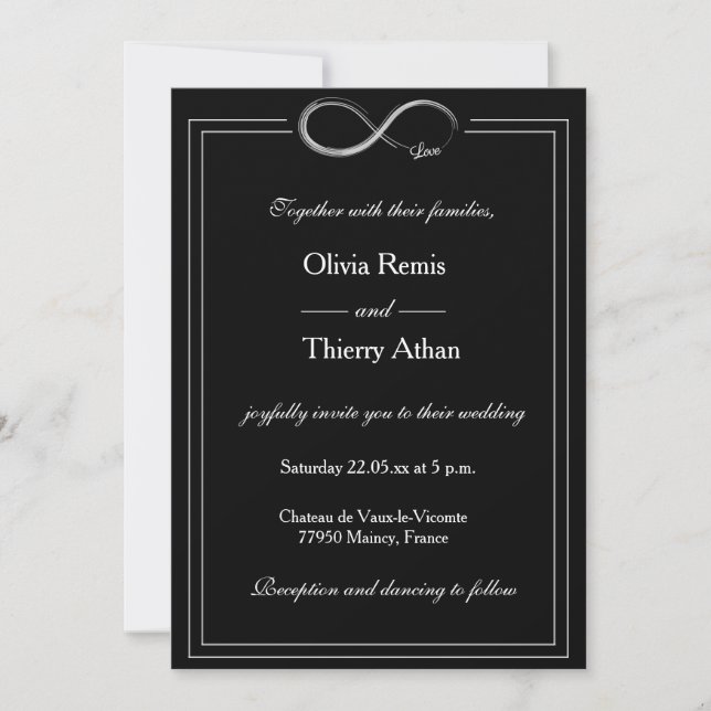 Infinity Sign Black And White Unique Chic Wedding Invitation (Front)