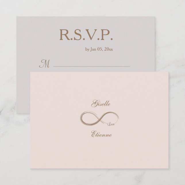 Infinity Sign Blush Pink Custom Name Wedding RSVP Invitation (Front/Back)