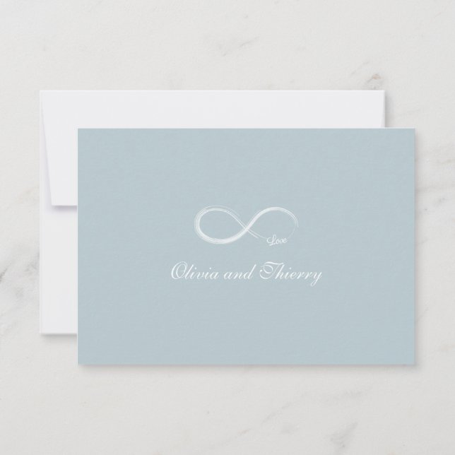 Infinity Sign Dusty Blue Grey White Wedding RSVP Invitation (Back)