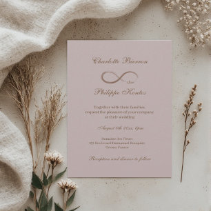 Infinity Sign Dusty Pink Grey Gold Elegant Wedding Invitation
