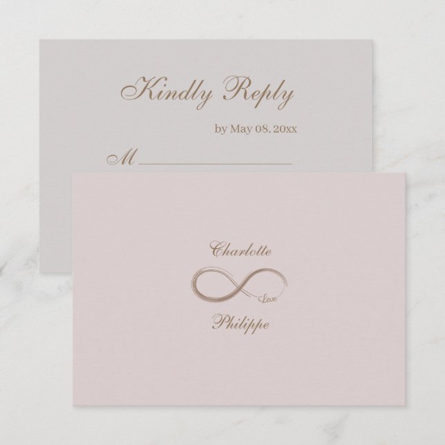 Infinity Sign Dusty Pink Grey Gold Wedding RSVP Invitation (Front/Back)