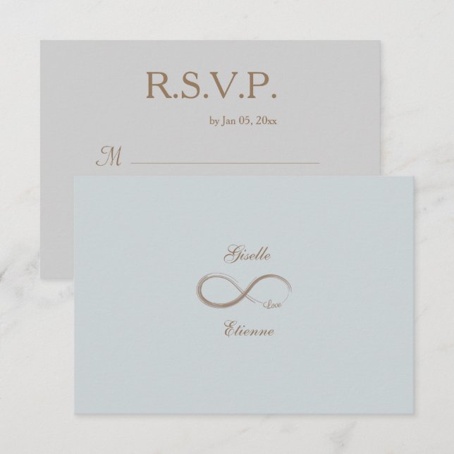 Infinity Sign Gold Blue Custom Name Wedding RSVP Invitation (Front/Back)
