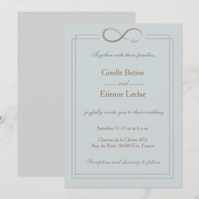 Infinity Sign Gold Blue Grey Geometric Wedding Invitation (Front/Back)