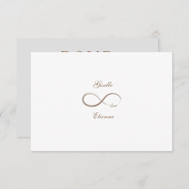 Infinity Sign Gold White Custom Name Wedding RSVP Invitation (Front/Back)