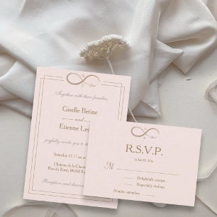 Infinity Sign Monogram Blush Pink Wedding RSVP Invitation