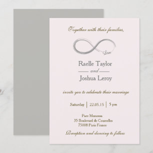 Infinity sign rose pink grey wedding invitation