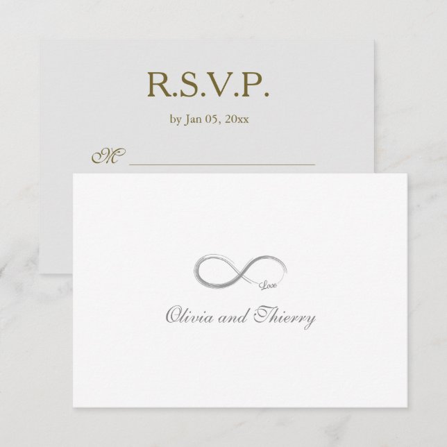 Infinity Sign Unique Grey Gold White Wedding RSVP Invitation (Front/Back)