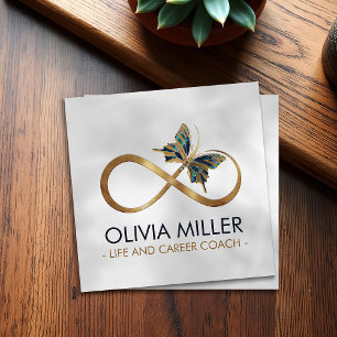 Infinity Symbol Butterfly Gold and Abalone Shell Square Business Card