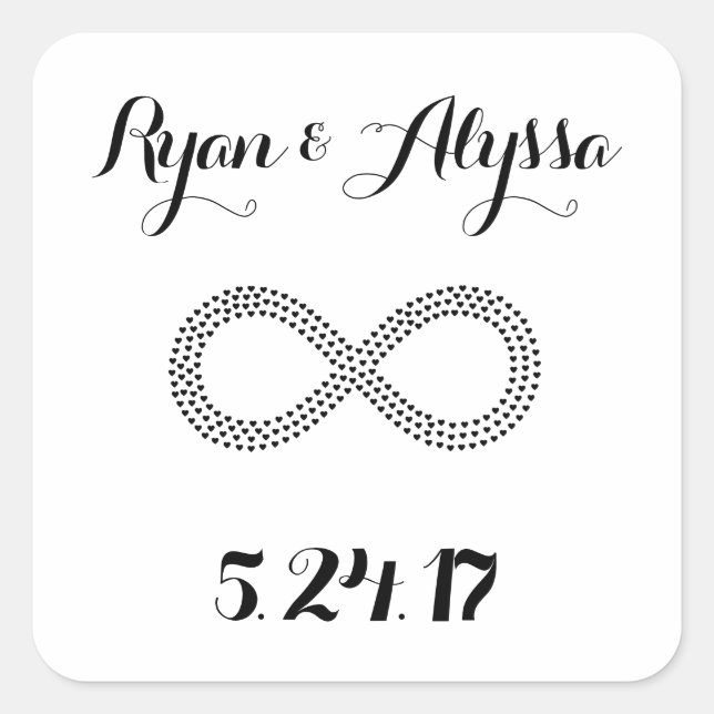 Infinity Symbol Custom Wedding Invitation Square Sticker (Front)