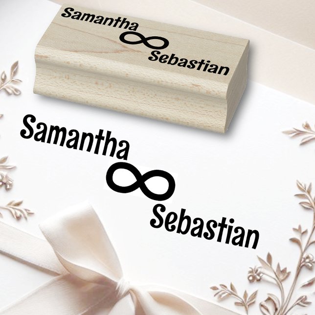 Infinity Symbol Cute Simple Personalized Two Names Rubber Stamp (Creator Uploaded)