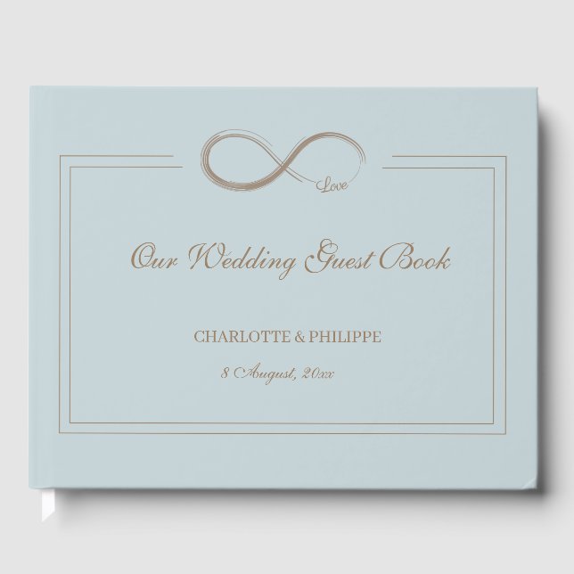 Infinity Symbol Dusty Blue Grey Gold Wedding Guest Book (Front)