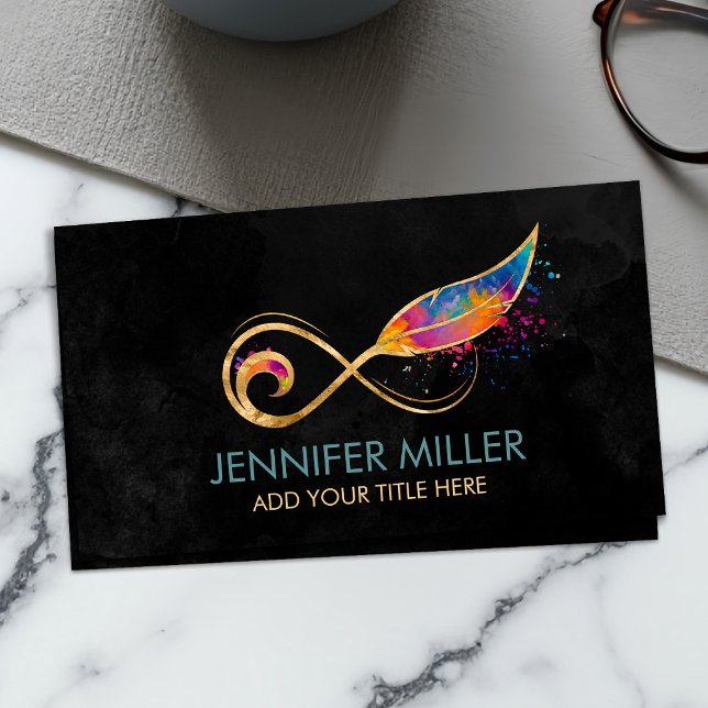 Infinity Symbol Feather - Colour splatter Business Card (Creator Uploaded)