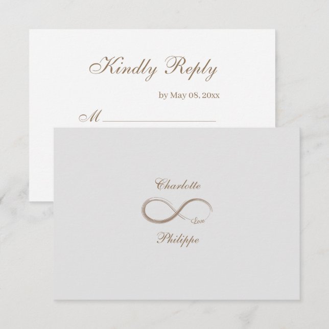 Infinity Symbol Gold White Grey Wedding RSVP Invitation (Front/Back)