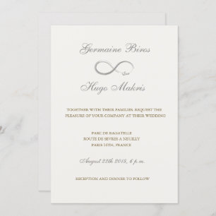 Infinity symbol ivory grey gold elegant wedding invitation