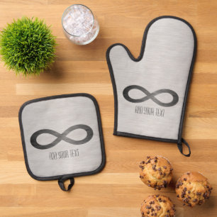 Infinity Symbol on Faux Metal Texture by STaylor Oven Mitt & Pot Holder Set