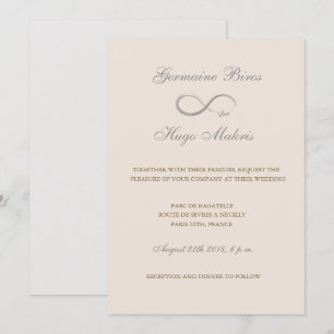 Infinity symbol taupe grey gold elegant wedding invitation