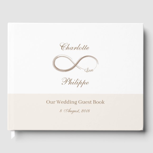 Infinity Symbol White Champagne minimalist Wedding Guest Book (Front)