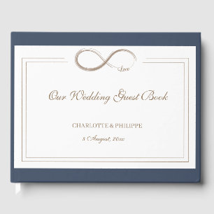 Infinity Symbol White Navy Blue Elegant Wedding Guest Book