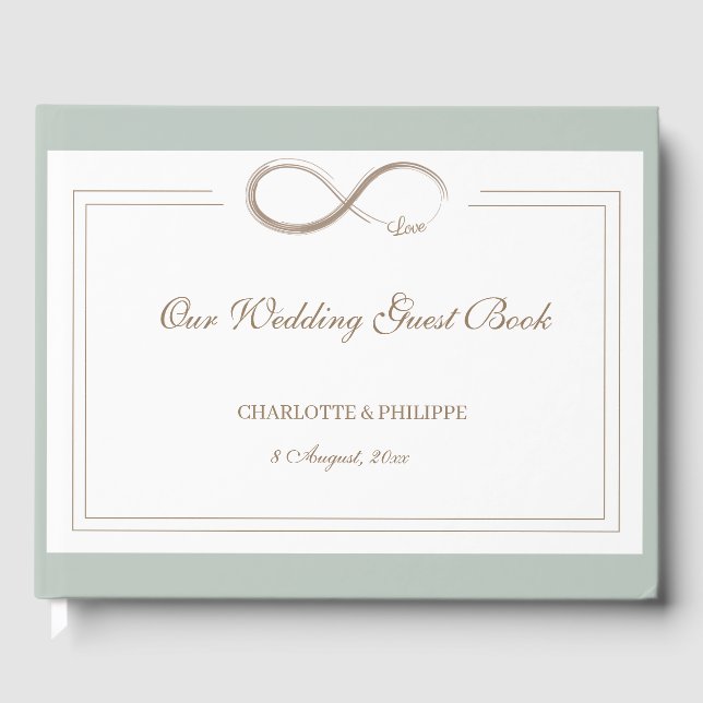 Infinity Symbol White Sage Gold Elegant Wedding Guest Book (Front)