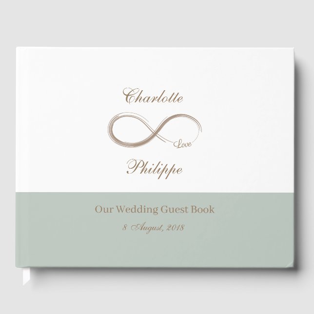 Infinity Symbol White Sage minimalist Wedding Gues Guest Book (Front)