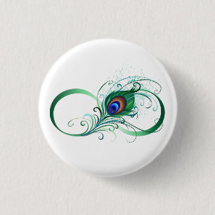 Infinity Symbol with Peacock Feather 1 Inch Round Button