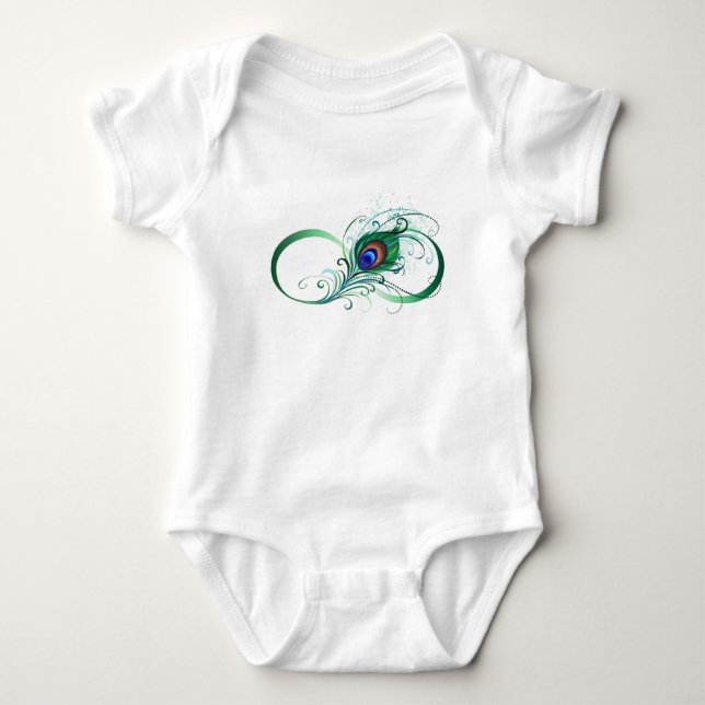 Infinity Symbol with Peacock Feather Baby Bodysuit (Front)