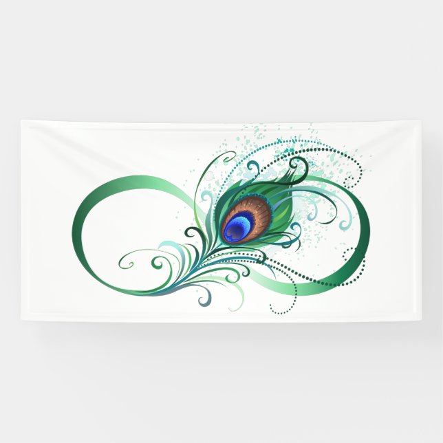 Infinity Symbol with Peacock Feather Banner (Horizontal)