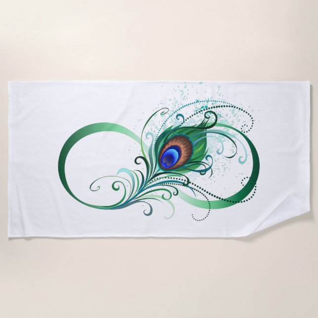 Infinity Symbol with Peacock Feather Beach Towel (Front)