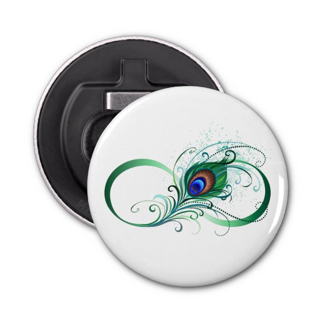 Infinity Symbol with Peacock Feather Bottle Opener (Front)