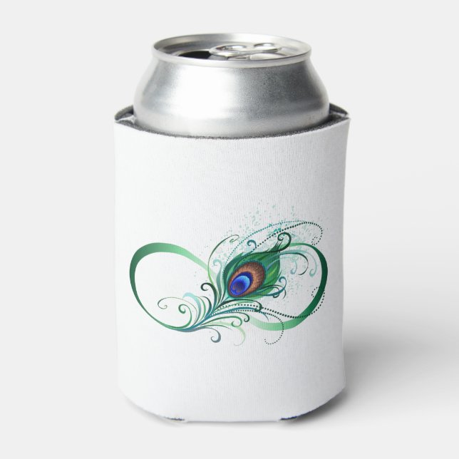 Infinity Symbol with Peacock Feather Can Cooler (Can Front)
