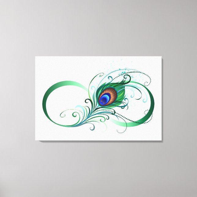 Infinity Symbol with Peacock Feather Canvas Print (Front)