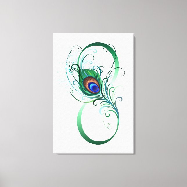 Infinity Symbol with Peacock Feather Canvas Print (Front)