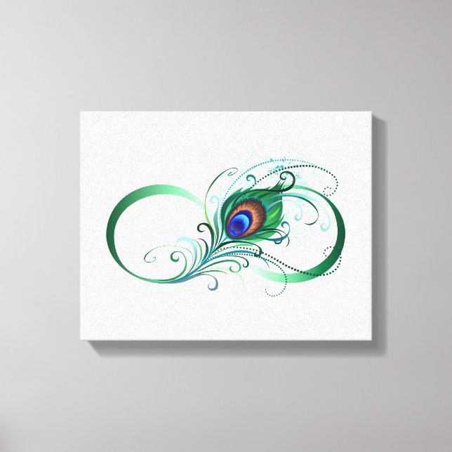 Infinity Symbol with Peacock Feather Canvas Print (Front)