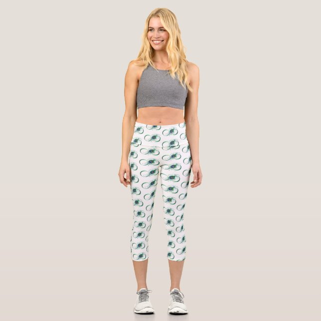 Infinity Symbol with Peacock Feather Capri Leggings (Front)