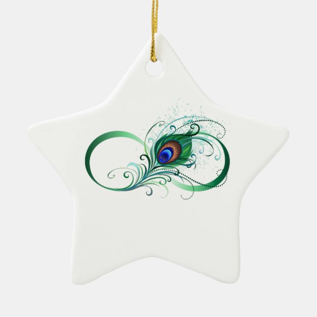Infinity Symbol with Peacock Feather Ceramic Ornament (Front)