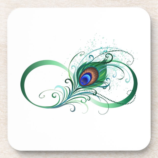 Infinity Symbol with Peacock Feather Coaster (Front)