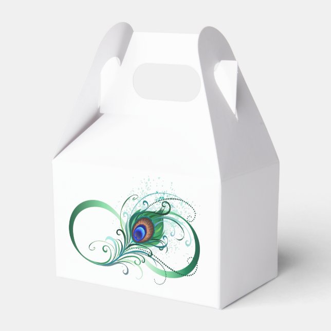 Infinity Symbol with Peacock Feather Favor Box (Front Side)
