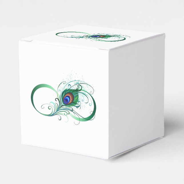 Infinity Symbol with Peacock Feather Favor Box (Front Side)