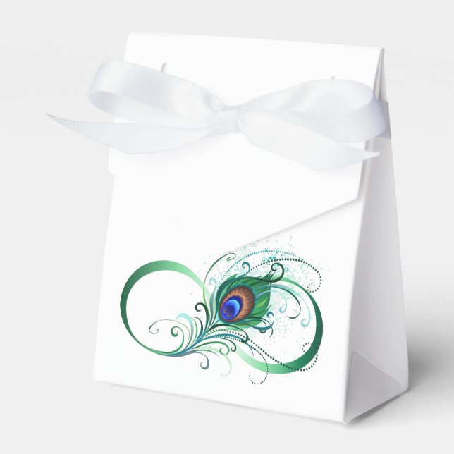 Infinity Symbol with Peacock Feather Favor Box (Front Side)