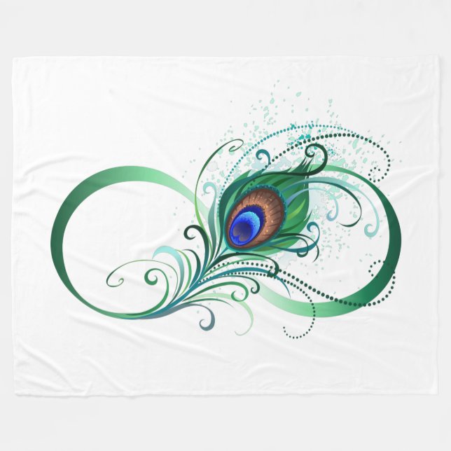Infinity Symbol with Peacock Feather Fleece Blanket (Front (Horizontal))